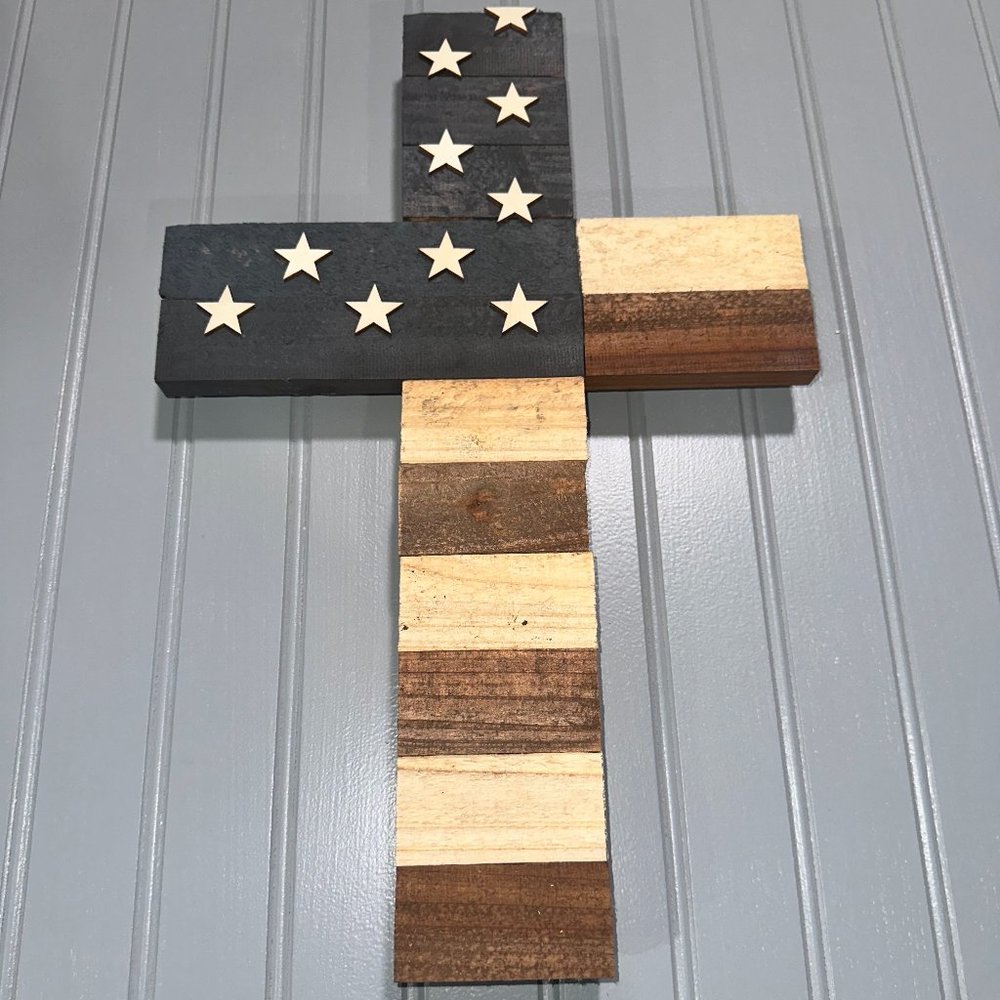 NEW HANDMADE Wooden Flag Cross made by Circle S Woodworx
